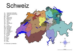 Schweiz und Liechtenstein farbig Kantone